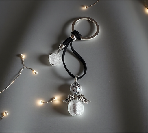 Murano glas sleutelhanger Angelo Fortuna argento screziato - handgemaakt zilver gemarmerd geluksengeltje