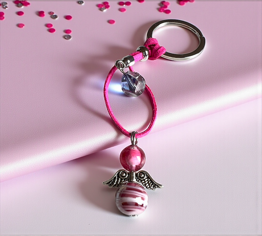 Murano glas sleutelhanger Angelo Fortuna rosa a strisce - handgemaakt roze gestreept geluksengeltje