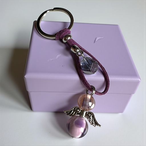 Murano glas sleutelhanger Angelo Fortuna lavanda rosa - handgemaakt lavendel-roze geluksengeltje