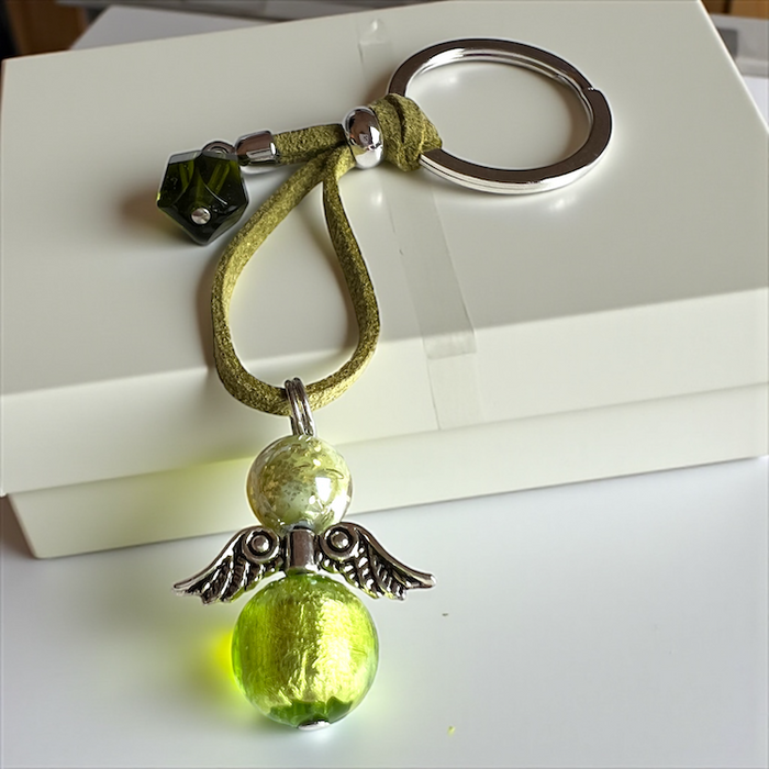 Murano glas sleutelhanger Angelo Fortuna limone bianco - handgemaakt limoen-wit geluksengeltje