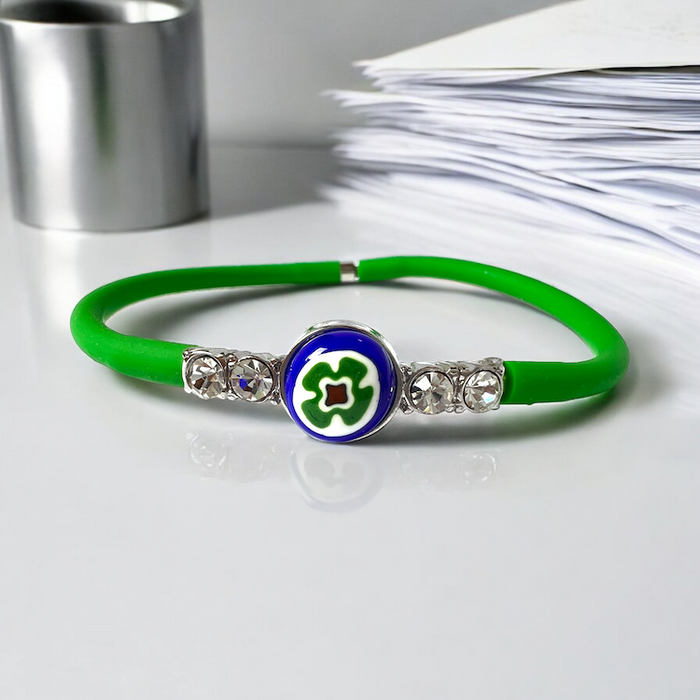 Murano glas en strass armband Matera verde - handgemaakt groen Venetiaans glas met strass