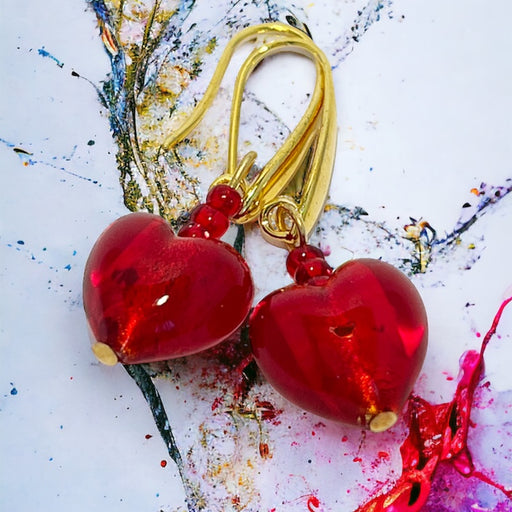 Murano glazen oorbellen Fiorenze in rood, handgemaakt Venetiaans glas met levendige rode kleur