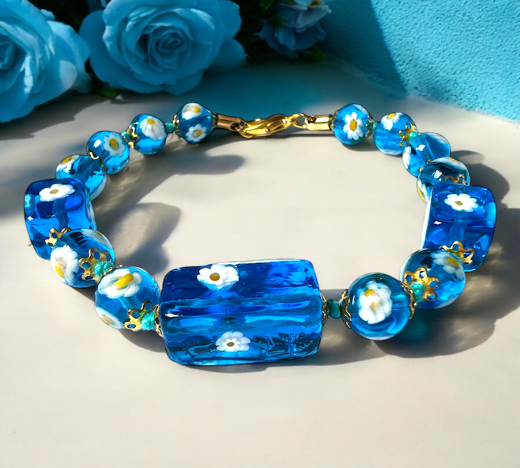 Murano glas armband Lucca aqua - handgemaakt aqua blauw Venetiaans glas