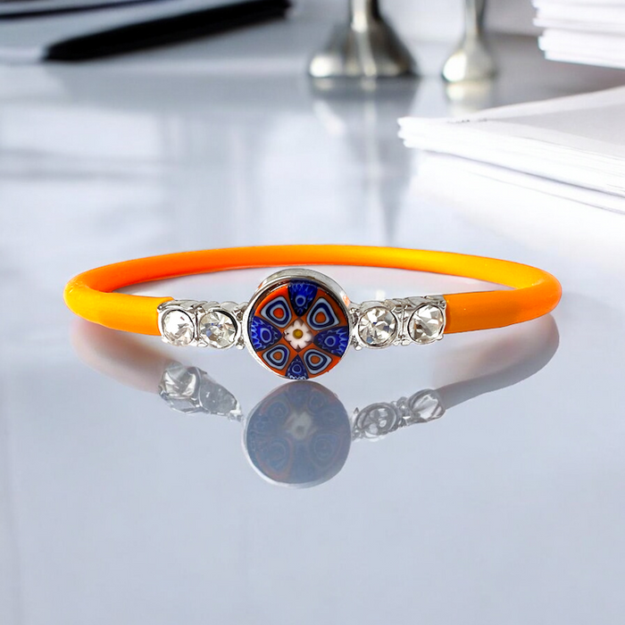 Murano glas en strass armband Matera arancia - handgemaakt oranje Venetiaans glas met strass