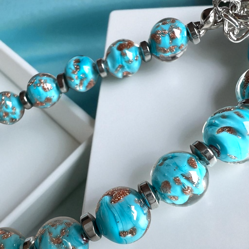 Murano glas armband Palermo aqua chiaro - handgemaakt licht aqua Venetiaans glas