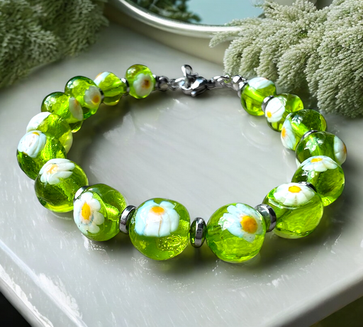 Murano glas armband San Remo lime trasparente - handgemaakt transparant limoengroen Venetiaans glas van Corte Murrina