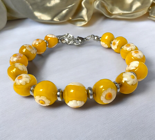 Murano glas armband San Remo moutarde giallo - handgemaakt mosterdgeel Venetiaans glas van Corte Murrina