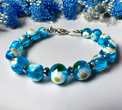 Murano glas armband San Remo aqua trasparente - handgemaakt transparant aqua Venetiaans glas van Corte Murrina