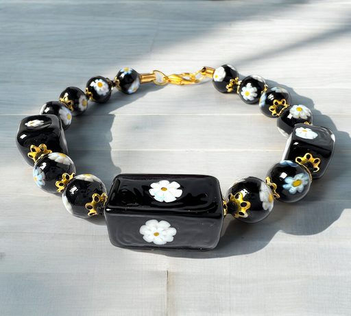 Murano glas armband Lucca nero - handgemaakt zwart Venetiaans glas