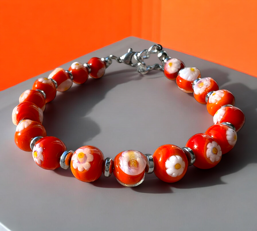 Murano glas armband San Remo arancia - handgemaakt oranje Venetiaans glas van Corte Murrina