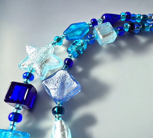 Murano glas halsketting Cinque Terre aqua blauw handgemaakt Venetiaans glas