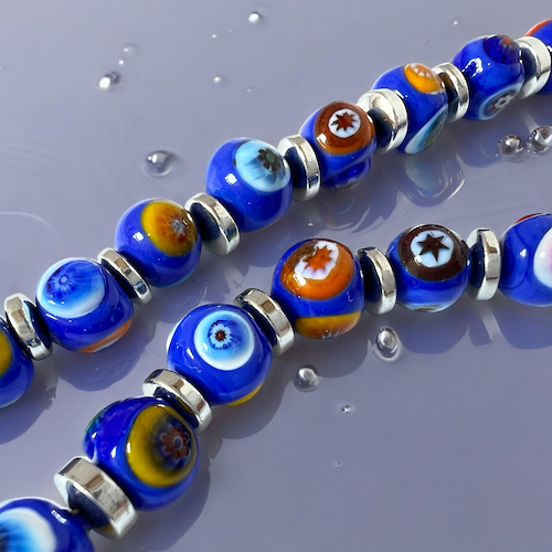 Murano glas halsketting Novara aqua - handgemaakt aqua blauw Venetiaans glas