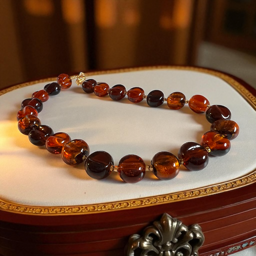 Murano glas halsketting Parma ambra goud handgemaakt Venetiaans glas