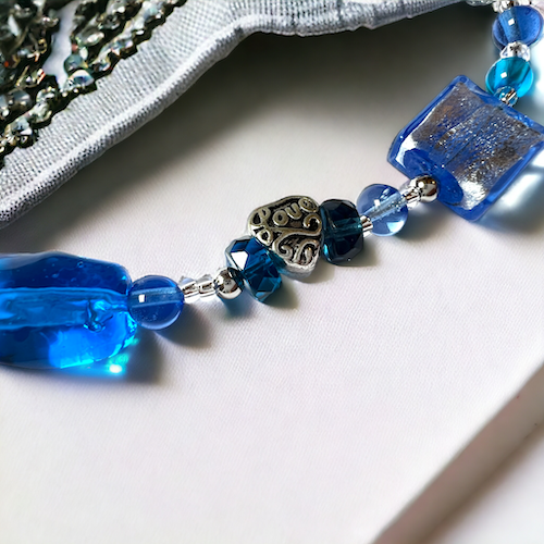 Murano glas halsketting Roma aqua blauw handgemaakt Venetiaans glas