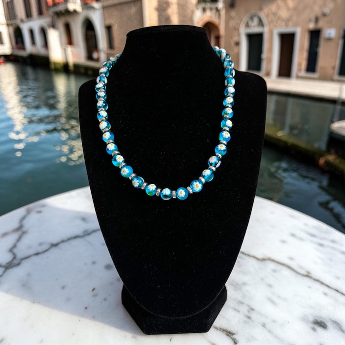 Murano glas halsketting 'San Remo' Aqua Trasparente