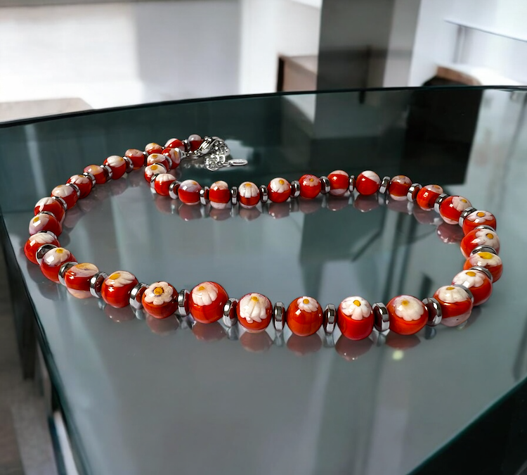 Murano glas halsketting San Remo arancia oranje handgemaakt Venetiaans glas