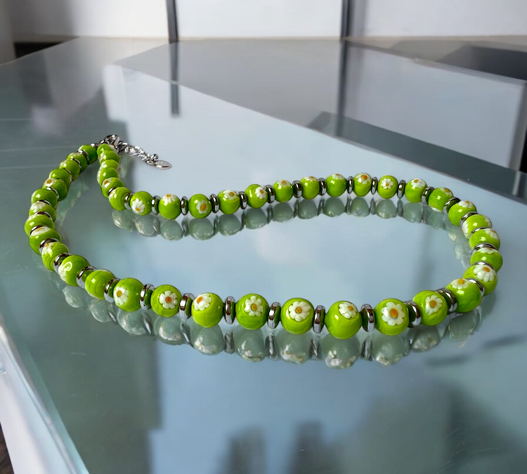 Murano glas halsketting San Remo Lime handgemaakt Venetiaans glas