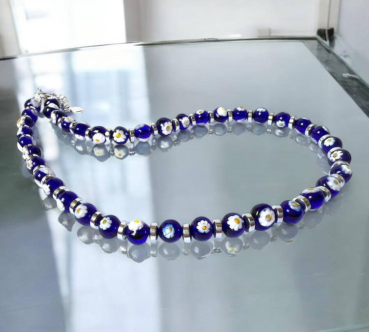 Murano glas halsketting San Remo aqua blauw handgemaakt Venetiaans glas