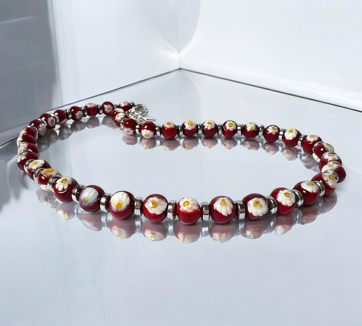 Murano glas halsketting San Remo rosso scuro donkerrood handgemaakt Venetiaans glas