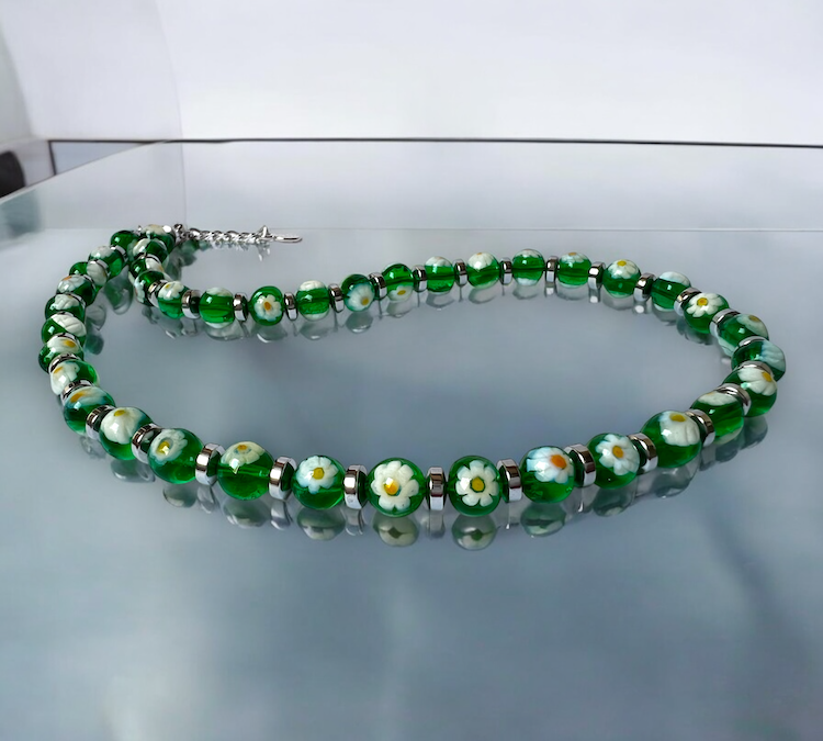Murano glas halsketting San Remo verde groen handgemaakt Venetiaans glas 
