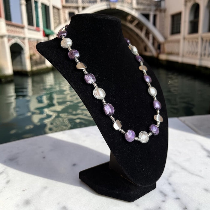 Murano halsketting 'Sienna' Argento Viola Bianco