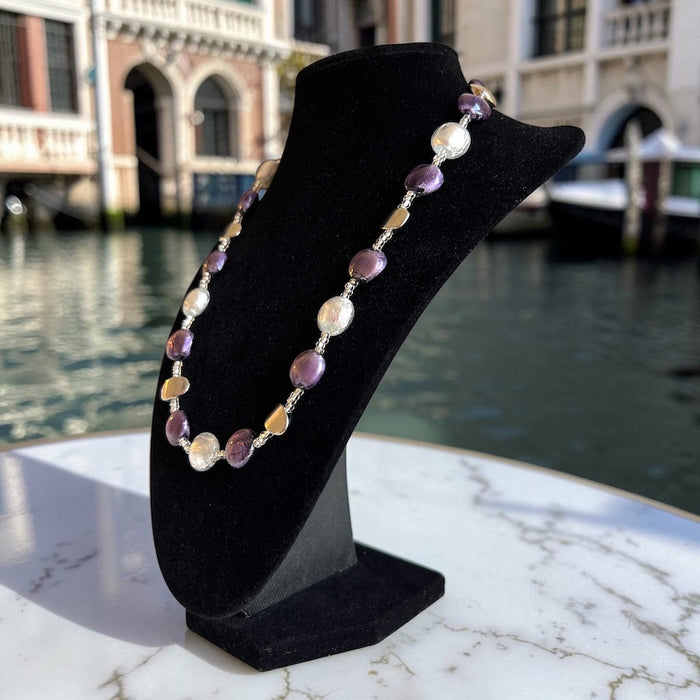 Murano halsketting 'Sienna' Argento Viola Bianco