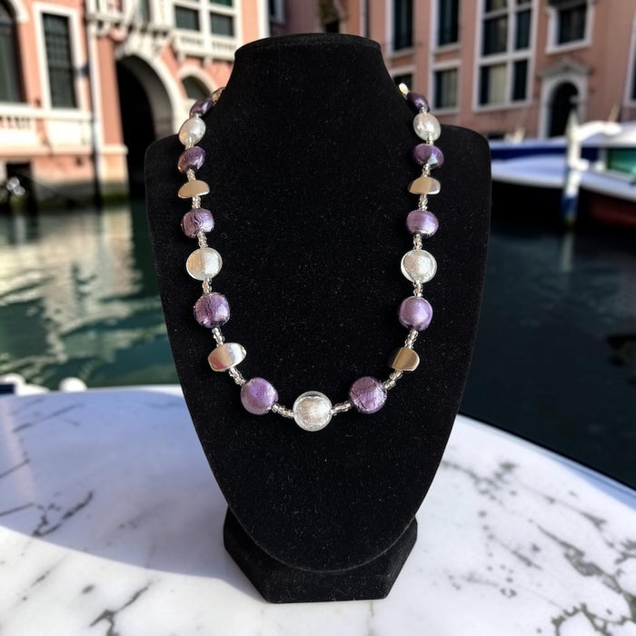 Murano halsketting 'Sienna' Argento Viola Bianco