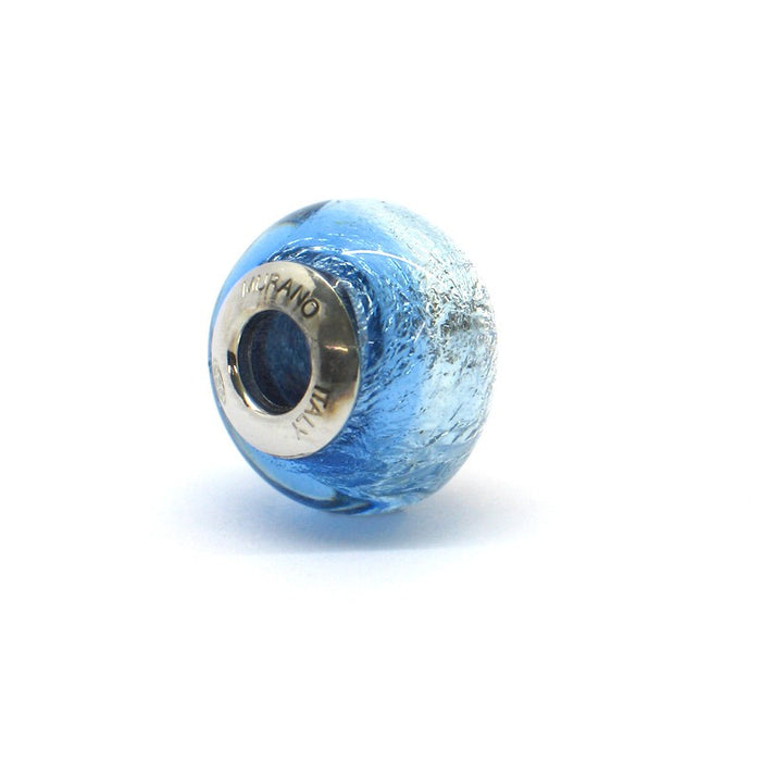 Murano glas bead - acqua con foglio bianco e argento