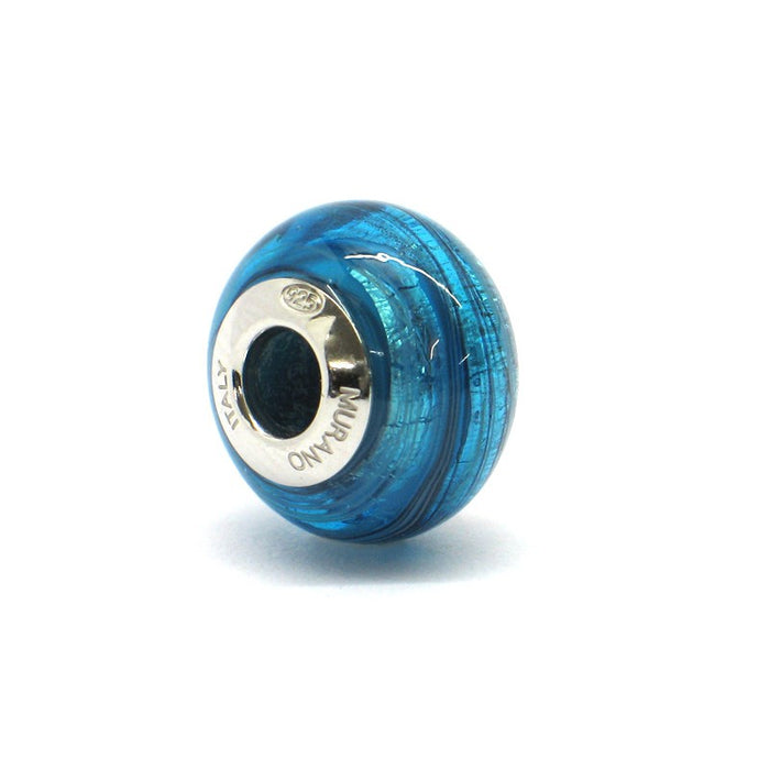 Murano glas bead - acquamarina con vortici grigi e blu