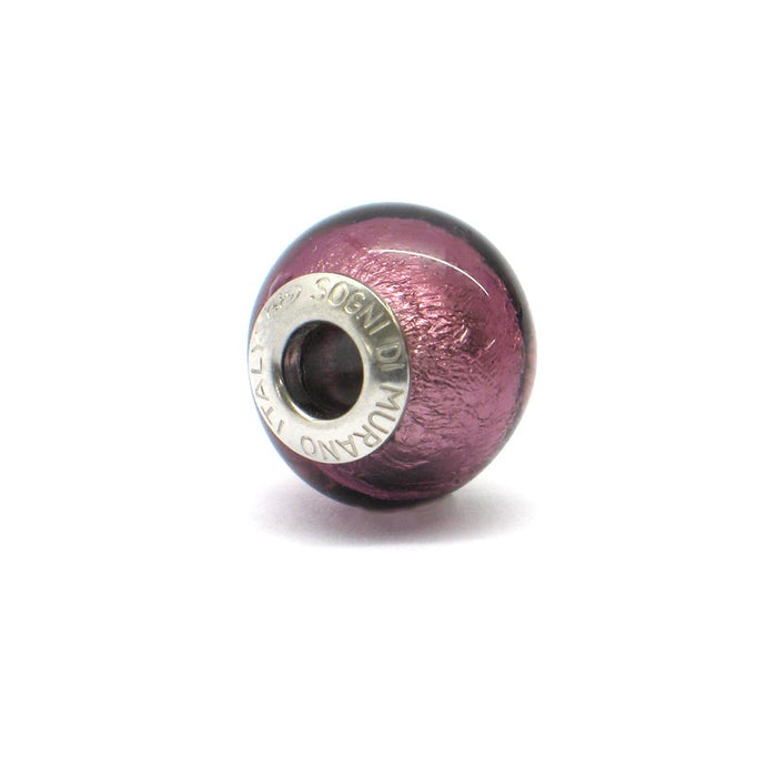 Murano glas bead - ametista con lamina d'argento