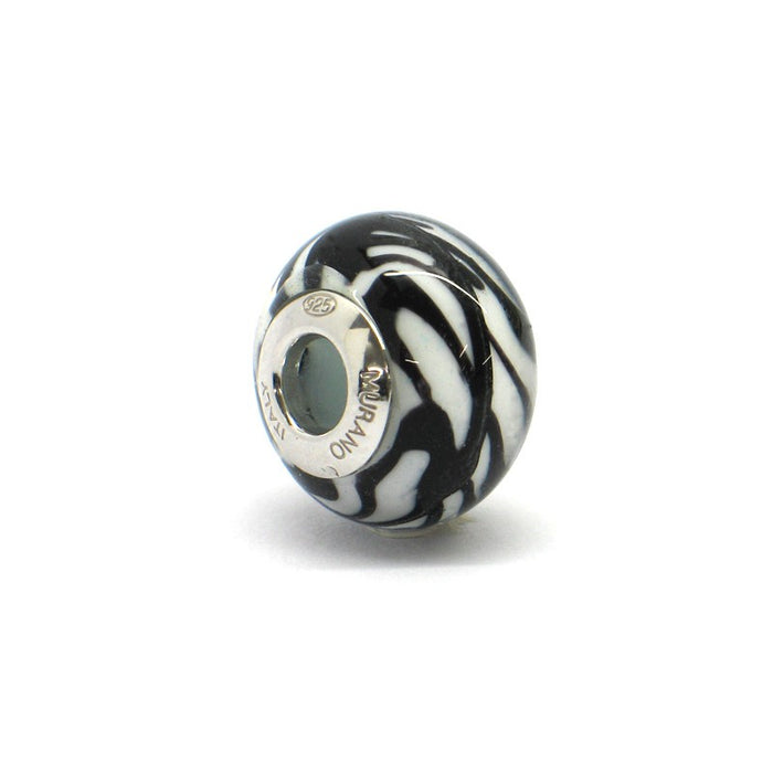 Murano glas bead - bianco con vortici neri
