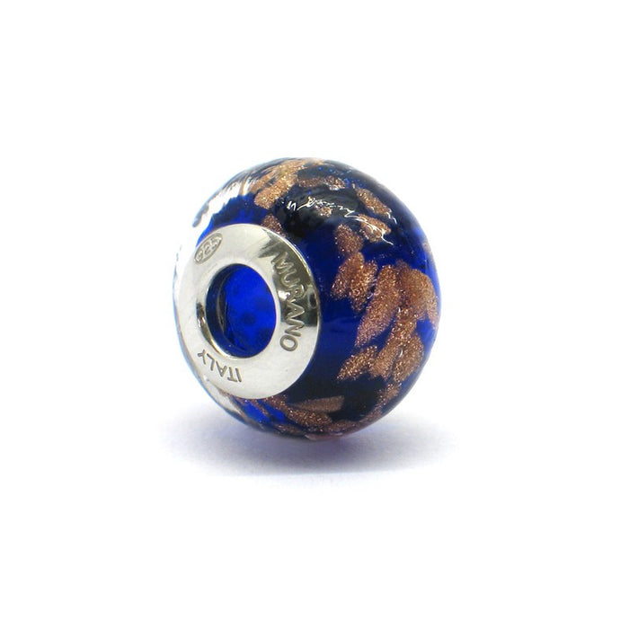 Murano glas bead - blu scuro con macchie di lamina d'oro