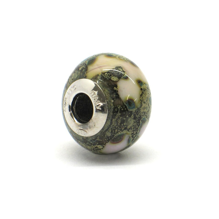 Murano glas bead - verde muschio con cuscinetti rosa