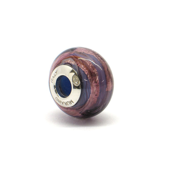 Murano glas bead - vortici blu, rosa e grigi