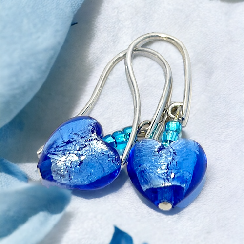 Murano glazen oorbellen Fiorenze in aqua, handgemaakt Venetiaans glas met heldere blauwe tint