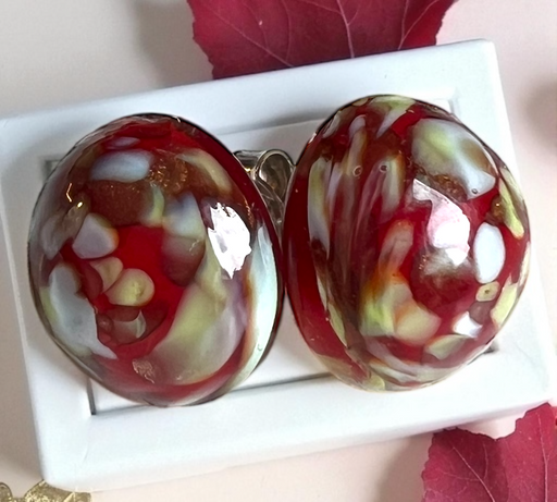 Murano glazen oorbellen Manarola in rood-groen kleur, handgemaakt Venetiaans glas van Corte Murrina