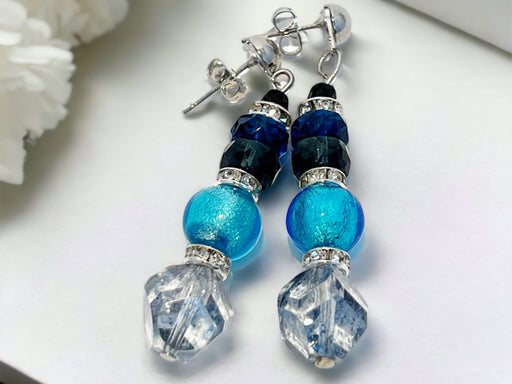 Murano glazen oorbellen Venezia in aqua, handgemaakt Venetiaans glas met heldere blauwe tint