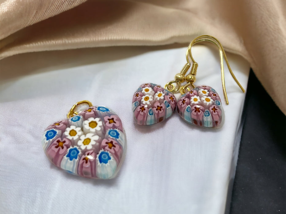 Murano glas oorbellen en hanger set Sassari - handgemaakt Venetiaans glas