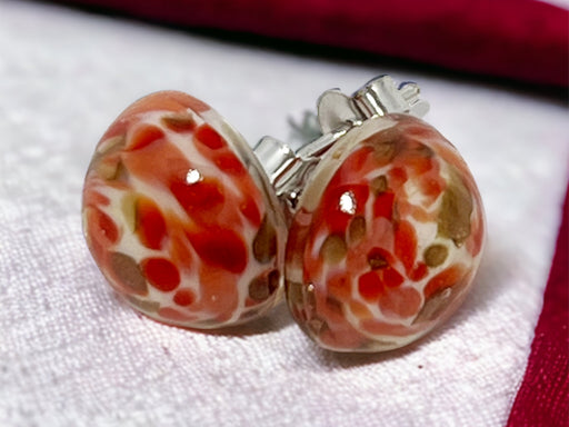 Murano glazen oorbellen Manarola in rood-camel, handgemaakt Venetiaans glas van Corte Murrina