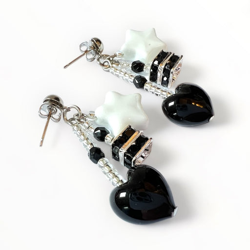 Murano glazen oorbellen Perugia in zwart, handgemaakt Venetiaans glas met levendige zwarte kleur