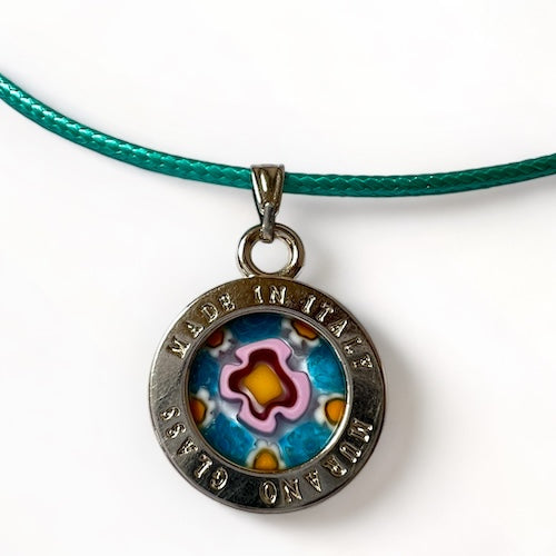 Murano glas halsketting Lecce aqua - handgemaakt aqua blauw Venetiaans glas