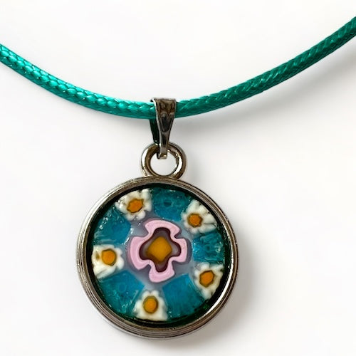 Murano glas halsketting Lecce aqua - handgemaakt aqua blauw Venetiaans glas