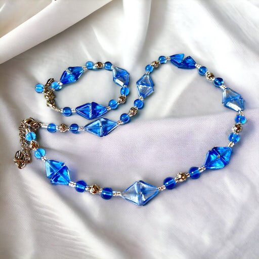 Murano glas halsketting set Arezzo aqua blauw handgemaakt Venetiaans glas