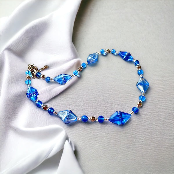Murano glas halsketting set Arezzo aqua blauw handgemaakt Venetiaans glas