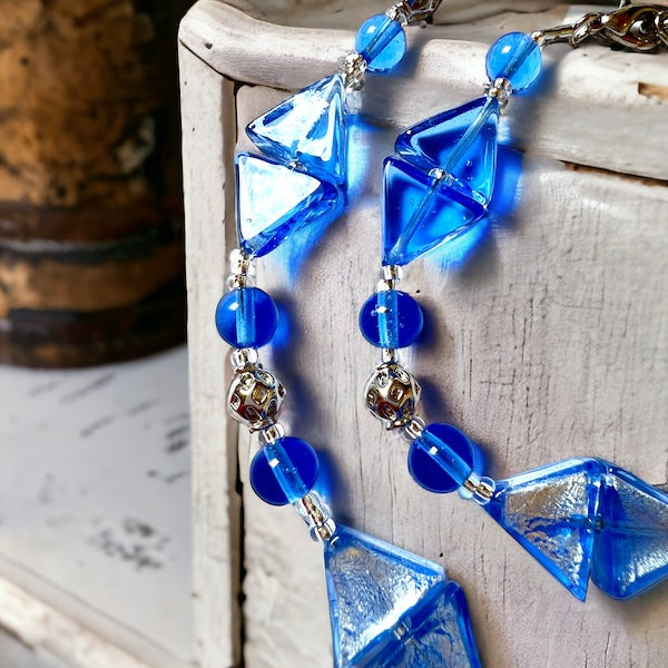 Murano glas halsketting set Arezzo aqua blauw handgemaakt Venetiaans glas