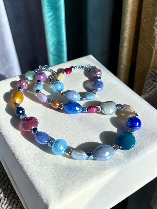 NIEUW! - Ravello Set — halsketting & armband – handgemaakt Murano glas