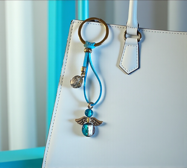 Murano glas sleutelhanger 'Angelo Fortuna' a strisce blu e bianche