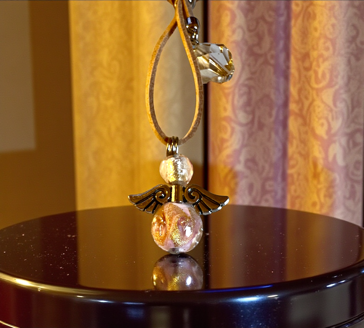 Murano glas sleutelhanger 'Angelo Fortuna' Rosa antico con oro