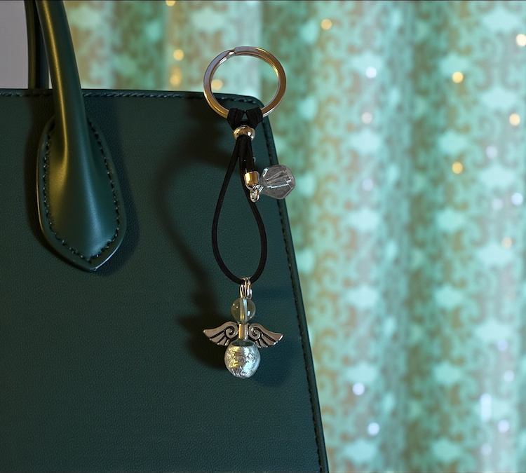 Murano glas sleutelhanger 'Angelo Fortuna' Verde con argento