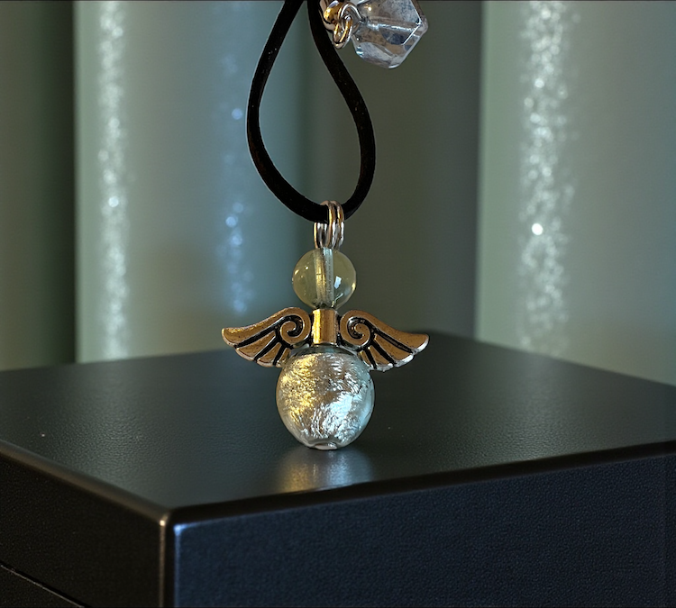 Murano glas sleutelhanger 'Angelo Fortuna' Verde con argento